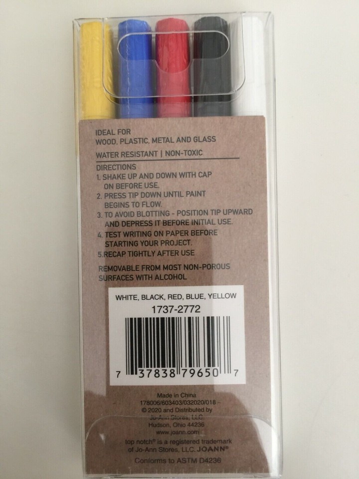 Top Notch Paint Markers Set - 5 Oil Based Medium Tip Markers In Gold, Silver, White, Red, Black