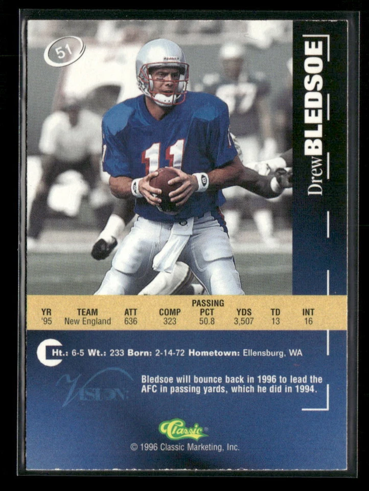 Drew Bledsoe 1996 Classic Visions #51 - Image 2 of 2