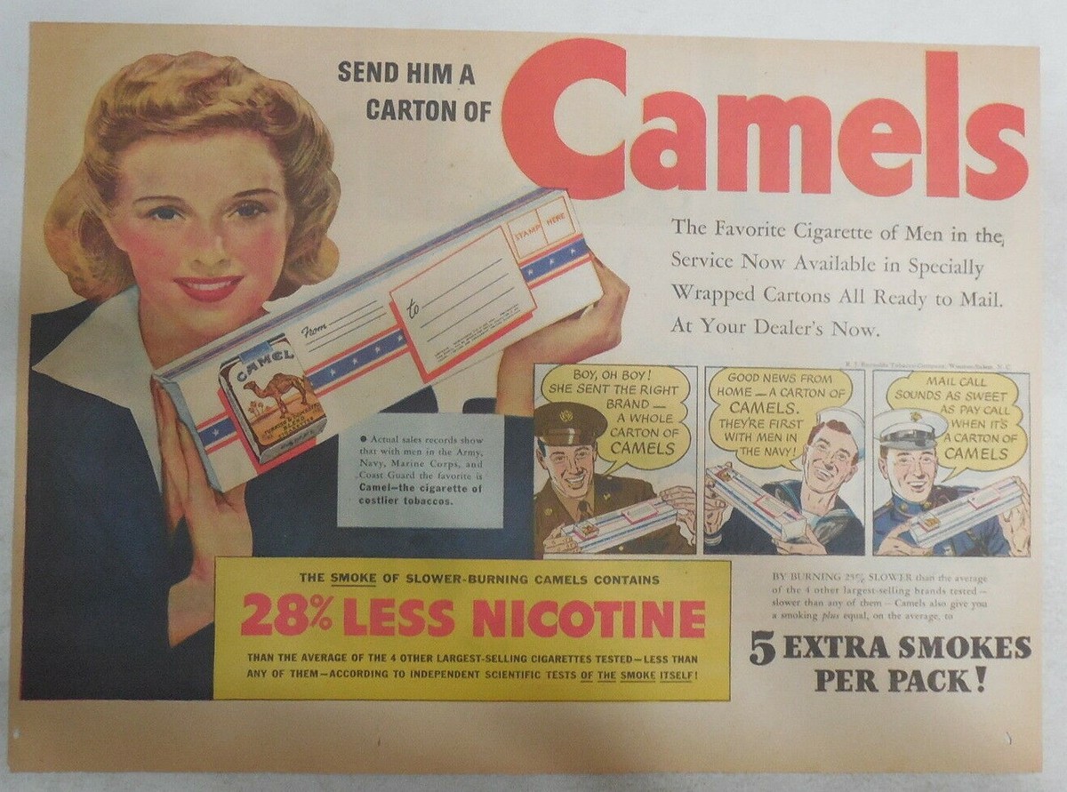 WW 2 Camel Cigarette Ad: Send Him A Carton of Camels ! Size: 11 x 15 inches