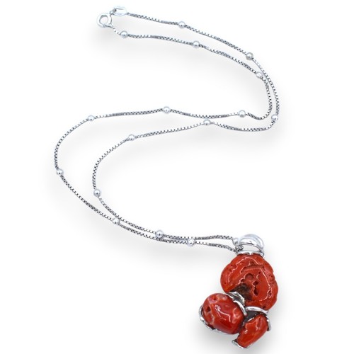 Collier D'Argent 925,L 48 + 4 CM Ca. Avec Pendentif de Corail Tour Du Greco - Photo 1 sur 8