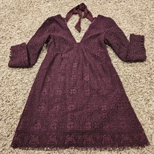 Free People Honey Honey Lace Mini Dress Burgundy Plum Open Back Size 4