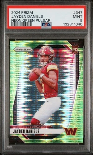2024 Prizm Jayden Daniels #347 Neon Green Pulsar Rookie Card PSA 9 MINT