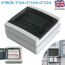 Consumer Unit 6 Way w/ RCD 63A 30mA and 2 Each MCBs 6A 16A 32A Plastic IP65 UK
