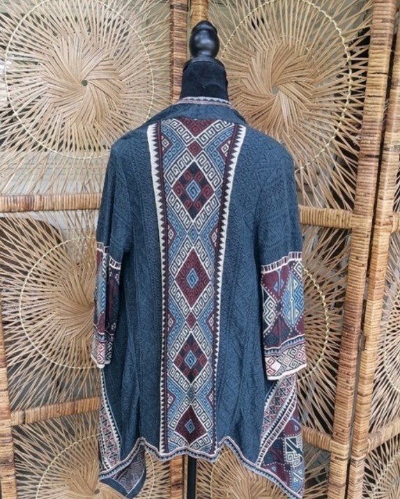 Peruvian Connection Geometric Knit Open Cardigan … - image 4