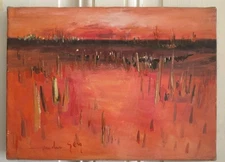 André Gey ( Xx- Twenty-First) Oil on Canvas " Reeds " Composition Figurative