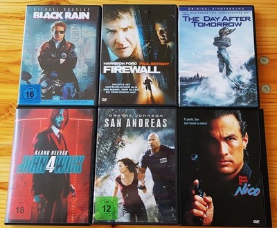 6 DVD Sammlung - John Wick 4, San Andreas, Nico, Black Rain,... Dwayne Johnson,.