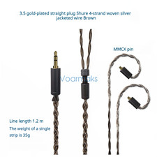 Audio Cable for SHURE Braided single crystal copper-silver blended 3.5 port