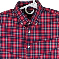 Banana Republic Mens Slim Flex Fit Tech Stretch Cotton Plaid Shirt Red Navy M