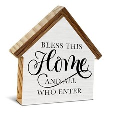 Rustic Home Decor, Bless This Home and All Who Enter House Shaped Wood Family