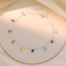 925 Silber Armband mit bunten Zirkonia Anhängern Regenbogen filigran verstellbar