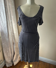 French Connection Navy & White Gingham A-Line Knee Dress Size 12 Scoop Neck