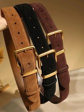 Suede Cowhide Leather Belt for Women with Gold Buckle, 3.3cm Wide Waistband