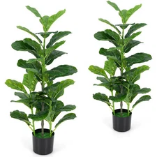 2-Pack Artificial Fiddle Leaf Fig Tree for Indoor and Outdoor - Color: Green
