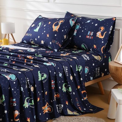 CIMVI Kids Sheet Set Twin Size Dinosaur Space Bed Sheets for Boys 15-Inch Deep