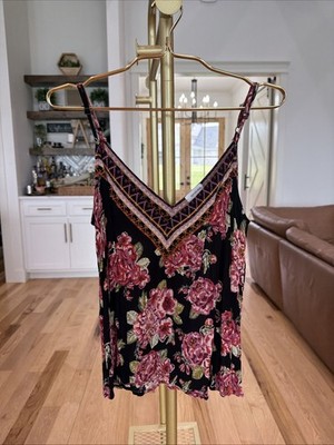 Buckle Boutique Black Floral Print Large Tank Festival Concert Summer Vibes