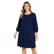 H By Halston Long Sleeve Bateau Ribbed Chiffon Navy Shift Dress Size XS