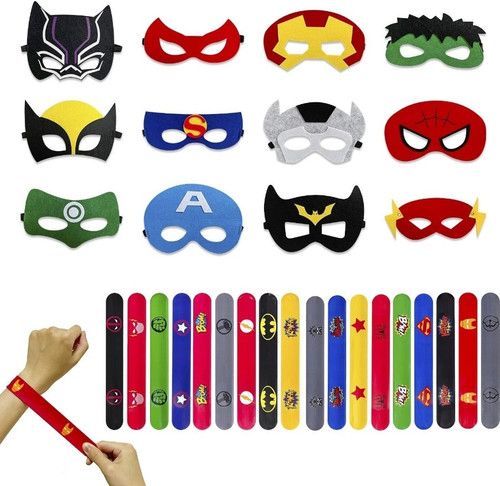 113pcs Party Favor Superhero Felt Masks Cosplay Candy Bags Slap Bracelets Sti... - Picture 6 of 7