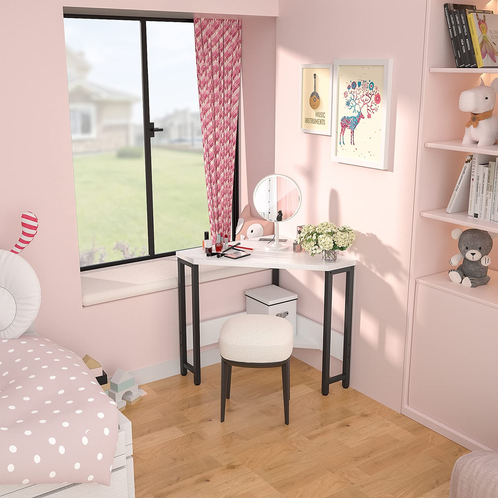 Corner Desk Small Desk with Outlets Corner Table for Small Space, Computer De...