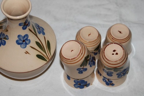 schöne Keramik Flasche + 6 Becher - blaue Blumen - Bild 4 von 4