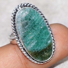 925 Silver Plated Green Aventurine Ring US 9 Eye Catching Design Trendy GW