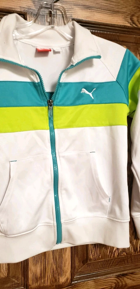 Chaqueta Puma Difícil de Encontrar Niña a Rayas Lima y Aqua Talla Med-back to school Foto 2 de 4