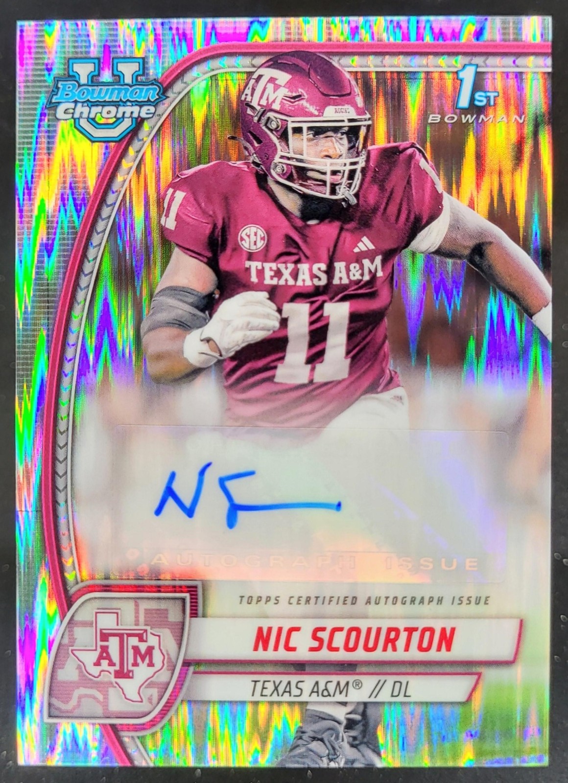 2024 Bowman Chrome University Nic Scourton Prospect Auto Stealth Refractor BW10