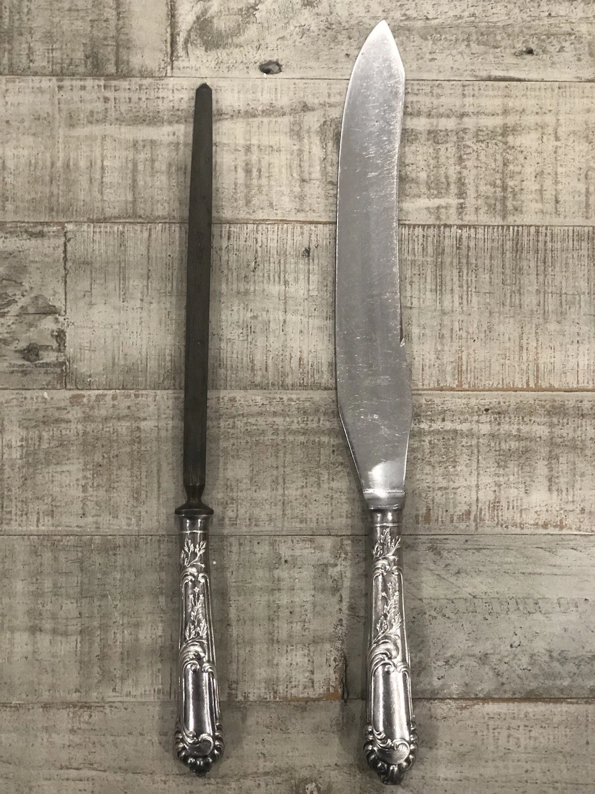 Vintage Paramount Sterling Silver Carving Knife & Sharpener Steel, Sheffield UK