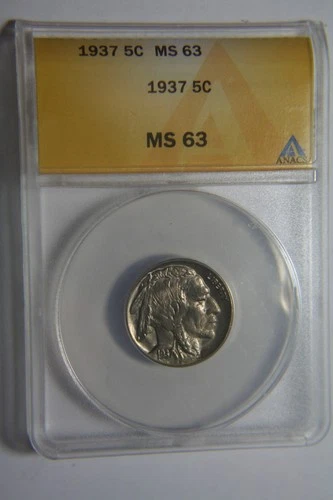 1937 Buffalo Indian Head Nickel - ANACS MS63 - See Pics - No Reserve!