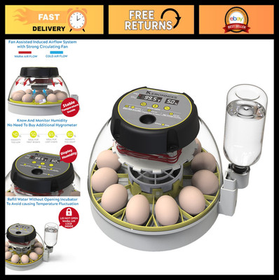 12 Egg Incubator with Humidity Control, Automatic Turner & Egg Candler for Hatch