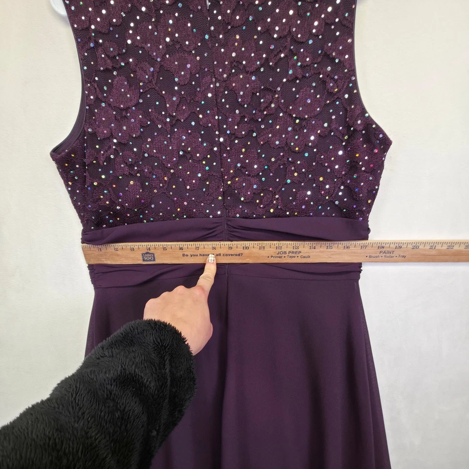 Maxi Vestido Para Mujer Colección R&M 16 Púrpura Floral Lentejuelas Encaje Babydoll Formal Foto 4 de 4