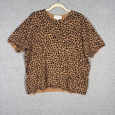 Vintage 90s Leopard Sweater Top 1X Short Slee...