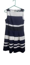 LAUREN RALPH LAUREN Women's 14 Striped Cold Shoulder Knee Length Dress (HOME86)
