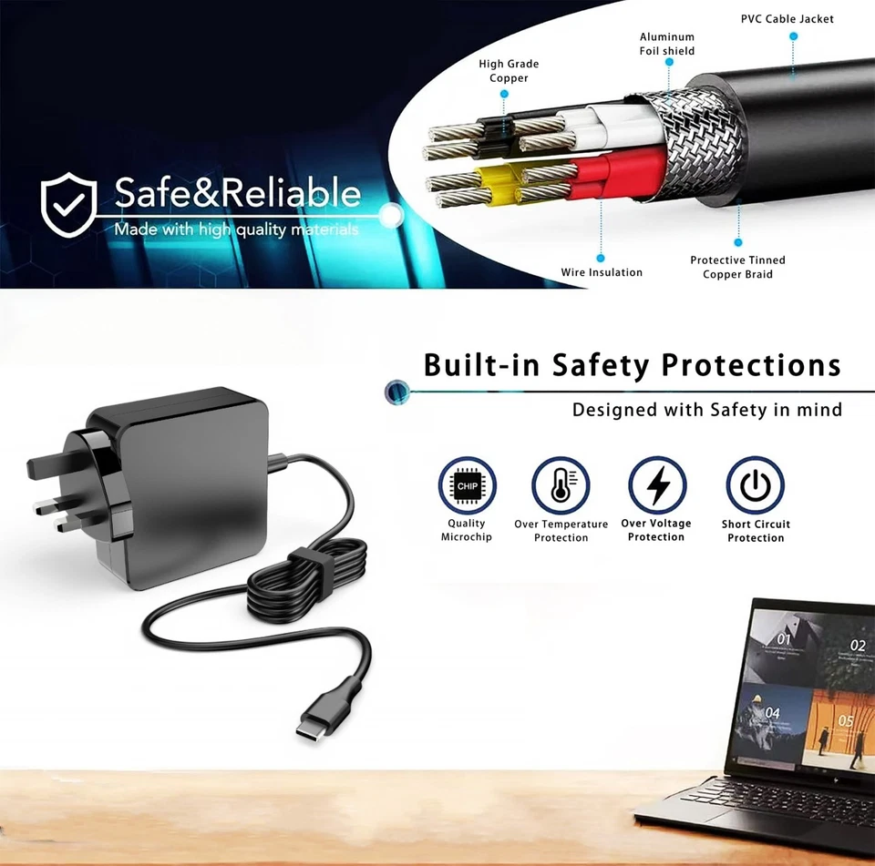 90W USB-C Charger for ASUS Chromebook Vivobook Zenbook Flip UX370UA UX370U UX370 - Image 2 of 4