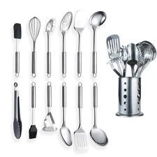 Cooking Utensil Set 13 Piece Stainless Steel Kitchen Tool Set with Holder, In...