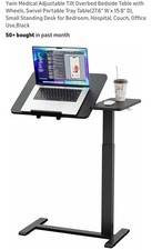 Medical Adjustable Tilt Overbed Bedside Table with Wheels, Swivel Portable