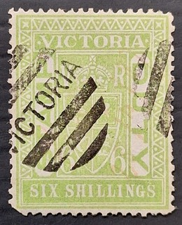 1891 Victoria Australia 6/ Apple Green Stamp Duty P12.5 WMk V/Crn Upright Used