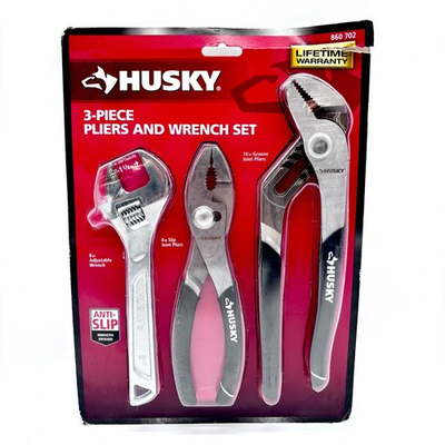 #ad Husky 3 Piece Pliers And Wrench Set Silver Black Model Model 860 702 $11.25
