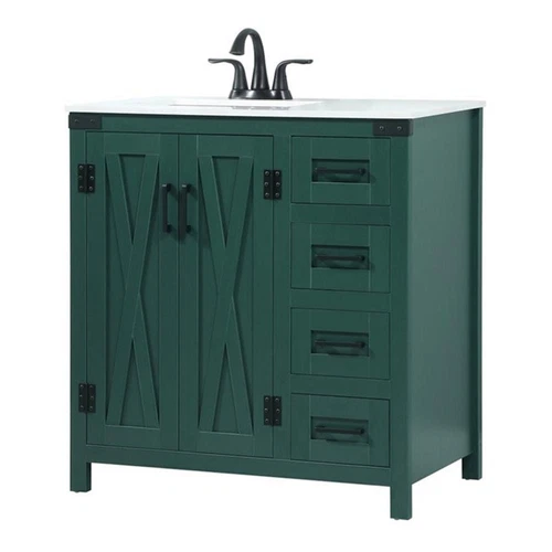 Elegant Decor Grant 32" Aluminum MDF Single Bathroom Vanity in Green - Picture 1 of 8