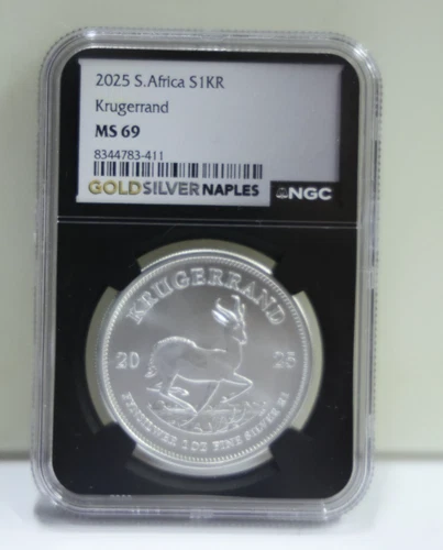 2025 South Africa 1 oz Silver Krugerrand NGC MS69 Black Core Slab