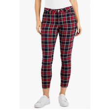 TOMMY HILFIGER Women Tribeca Skinny Pant Size 12 Navy Blue RedPlaid Stretch NWOT