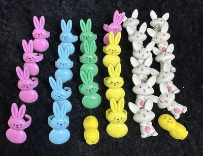 Egg Hunt Filler Lot 28 Easter Rings Shape Erasers Bunny Lamb Chick Spring Peep