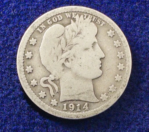 RARE Beautiful 1914-P U.S. Barber Quarter (SILVER) KM 114
