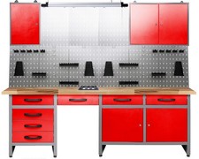 Ondis24 Werkstatteinrichtung 240cm Komplett Werkstattset Werkbank aus Metall LED