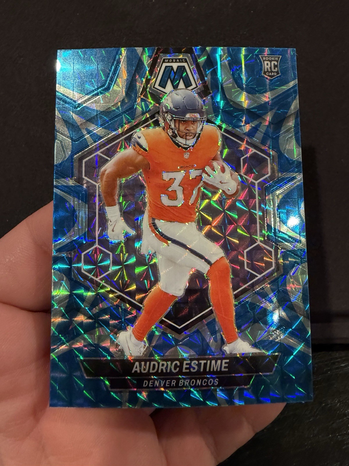 2024 Panini Mosaic - Rookies Audric Estime #392 Reactive Blue Mosaic Prizm (RC)