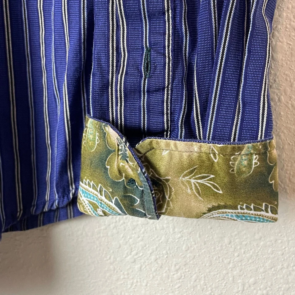 INSERCH Icon Men’s XL Blue White Striped Jacquard Cotton Shirt Button Up - Image 3 of 4