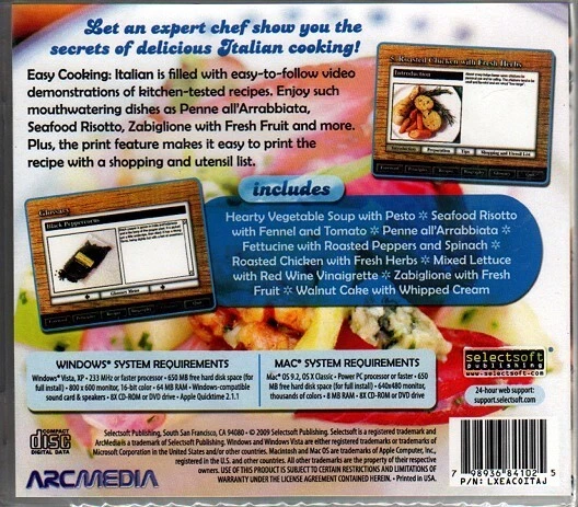Easy Cooking: Italian CD-ROM Windows - NEW Sealed Jewel Case - Image 2 of 2