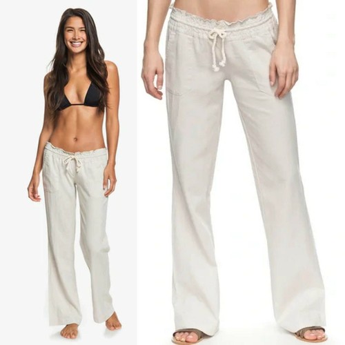 Roxy Oceanside Tan Linen Beach Pants 