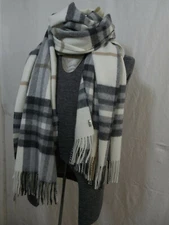 FRAAS Mens 100% Cashmere Scarves 78 29 Plaid White Black Heavy Thick Shawl Wrap