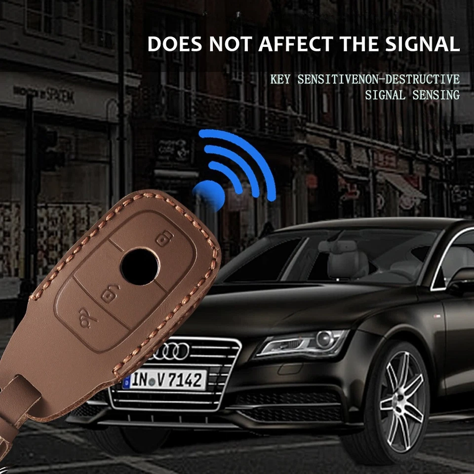 Genuine Leather Key Fob Case Shell For Mercedes Benz A B C E S G Class W177 W205 - Imagem 4 de 4