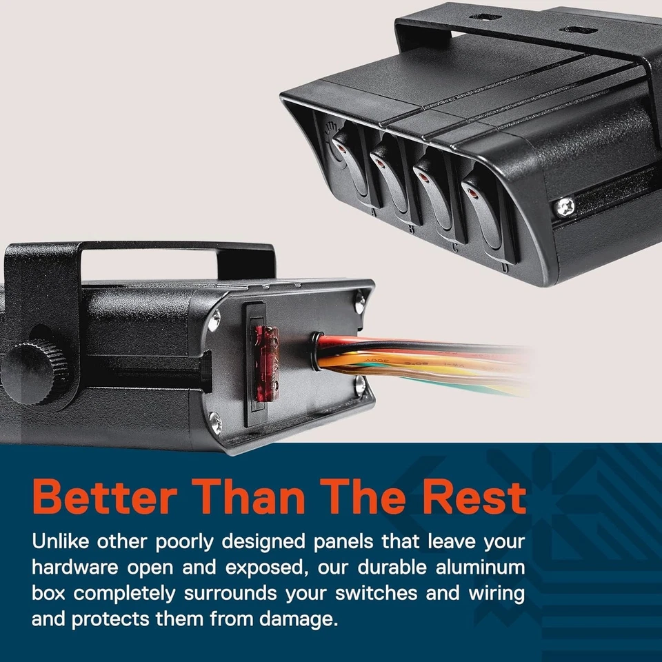 4-Gang Aluminum Mods Rocker Switch Panel Box DC 12V Wires SPST ON/OFF Toggle - Image 3 of 4